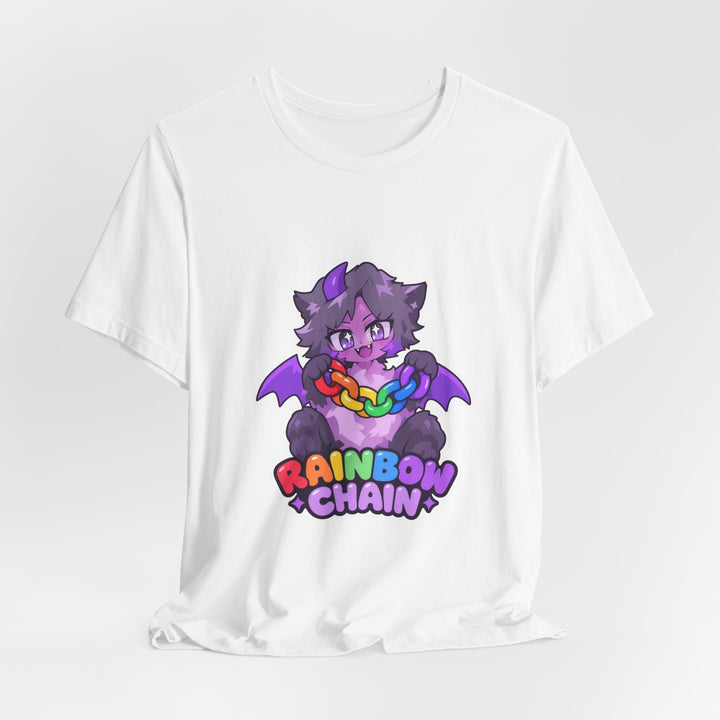Rainbow Chain Maskottchen T-Shirt – Süßer Dämonen-Kater im Anime-Stil