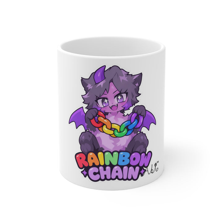 Rainbow Chain Mascot Mug – Cute Demon Cat Coffee Mug 11oz