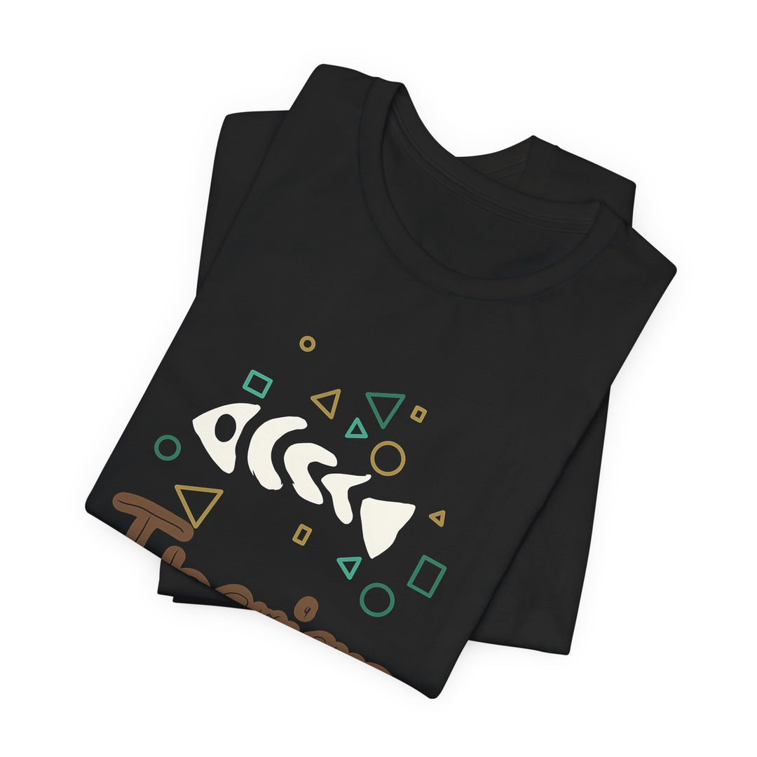 Therian Fish Bone T-Shirt – Geometrisches Fischskelett mit Schriftzug