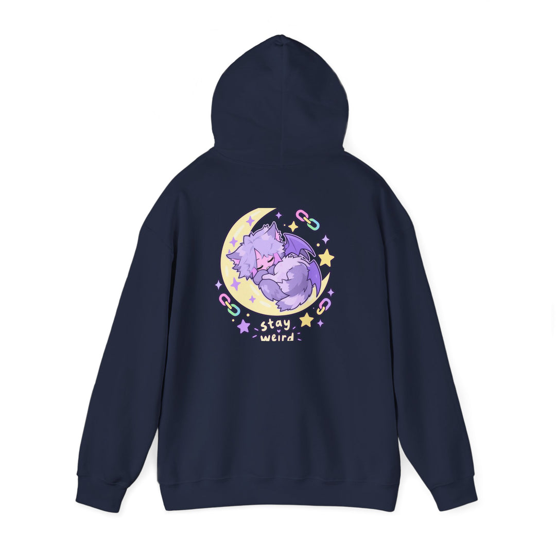 Stay Weird Hoodie – Schlafendes Fledermaus-Kätzchen, Rückendruck