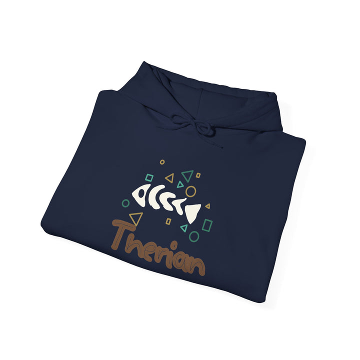 Therian Fish Bone Hoodie – Geometric Fish Skeleton with Lettering Hoodie