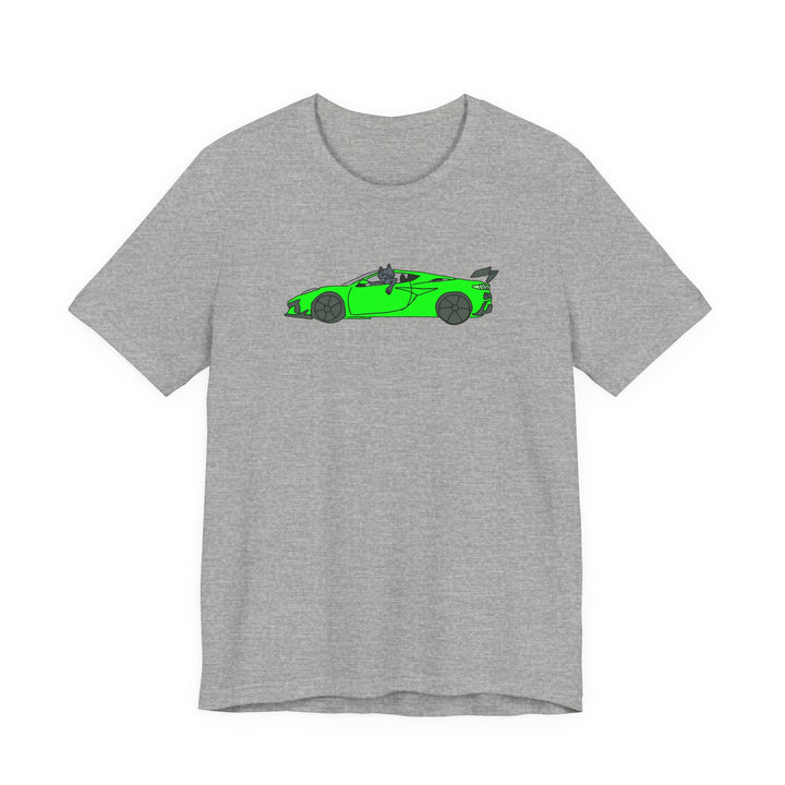 Woke Up in My New Supercar Tee – Cat in a Green Sports Car T-Shirt