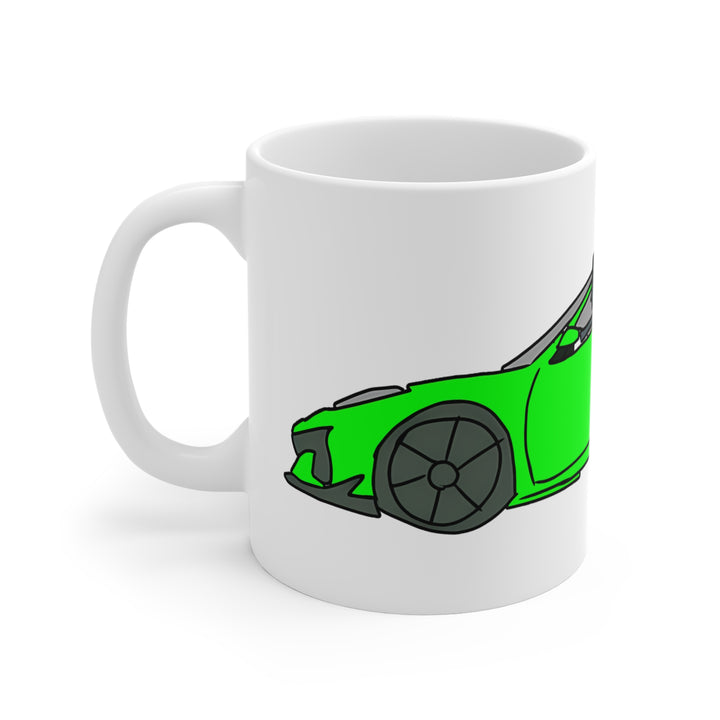 Woke Up in My New Supercar Tasse – Katze im grünen Sportwagen, Kaffeebecher 0,33 l